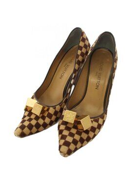 Louis Vuitton Damier Sauvage Calf Hair Pumps Pointed Toe Beige Brown TK Heel 38